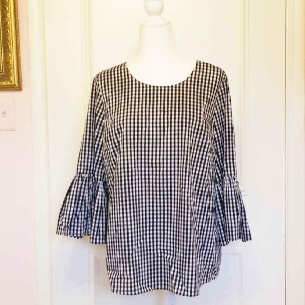 CALBIN KLEIN gingham B&W top